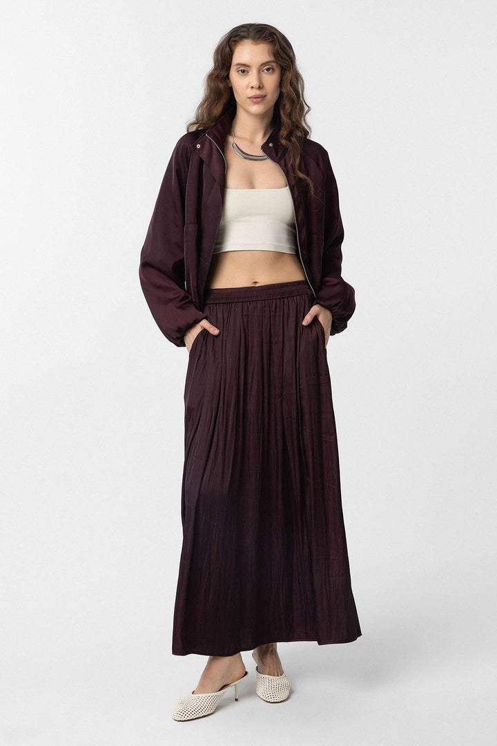 ANT Antioch Bordeaux Long Flowy Pleated Women's Skirt - Pearl City