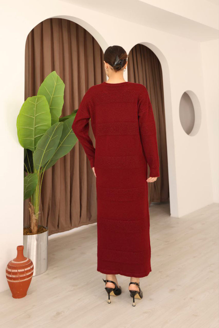 Burgundy Long Sleeve Maxi Knit Dress BCES-253004 - Islip