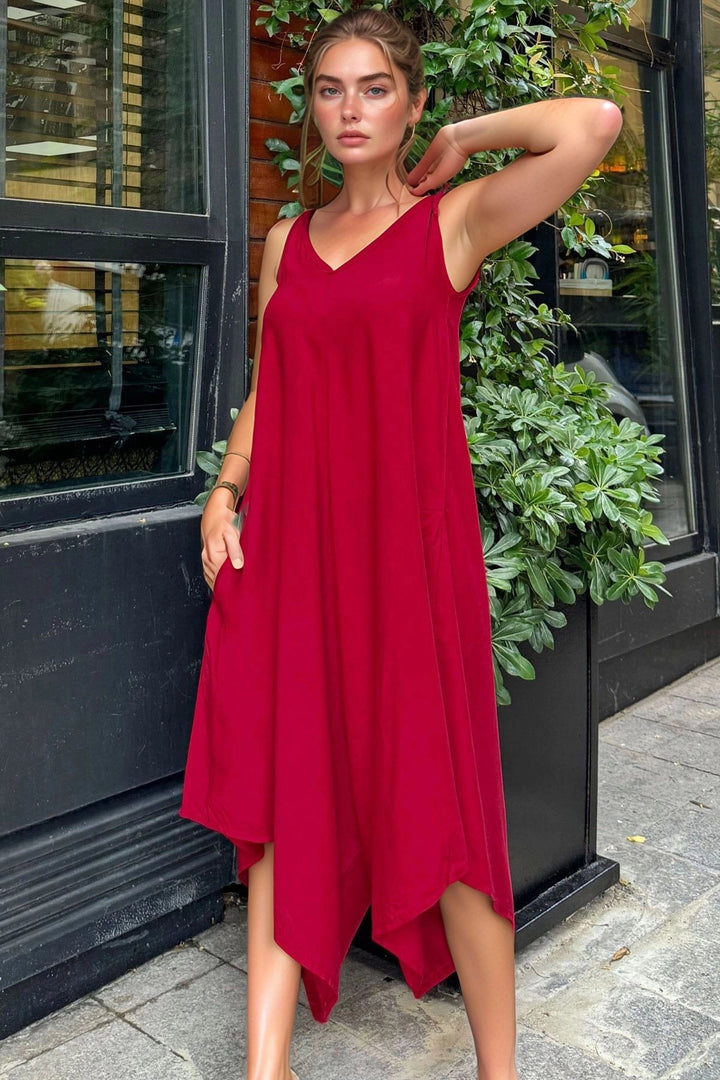 Burgundy V-Neck Sleeveless Dress BCBSK-25700-H5002 - Nordhorn