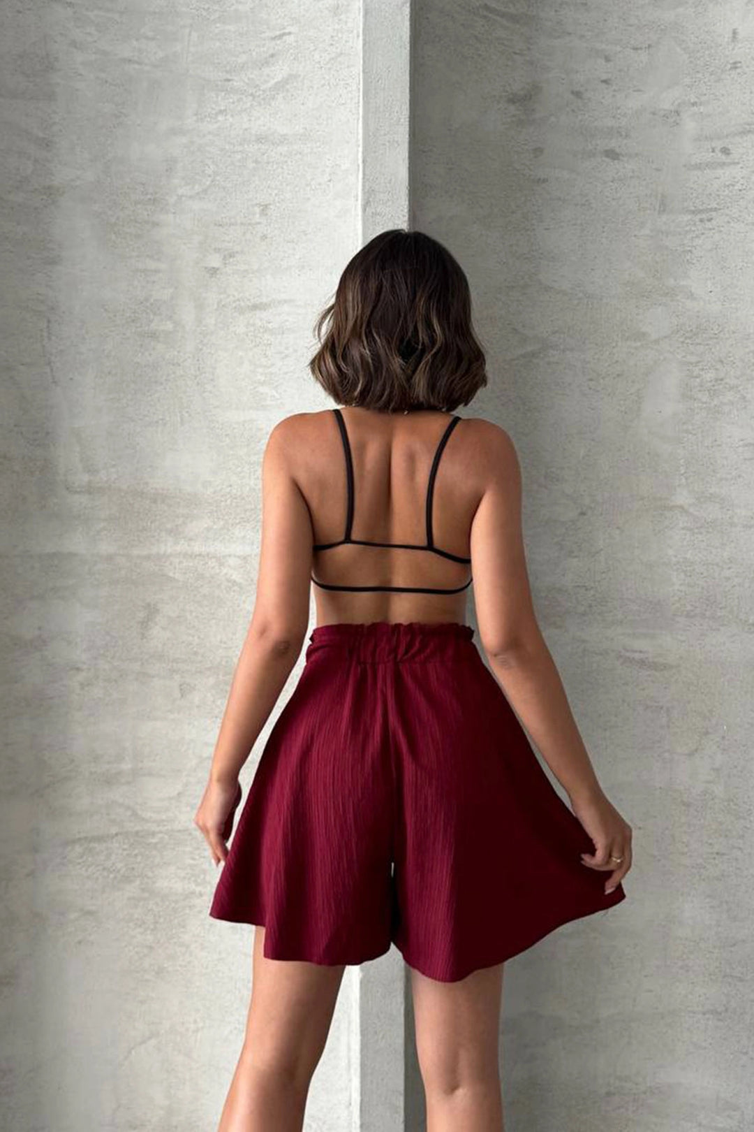 Burgundy Steering Wheel Comfort Fit Elastic Waist Linen Shorts BCHN-25255058 - Ampelókipoi