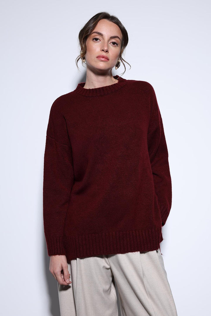 ANT Antioch Burgundy Slit Detailed Women's Sweater - Bergamo
