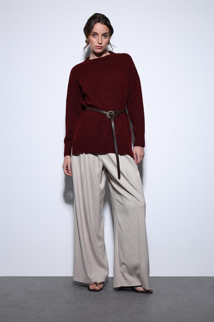 ANT Antioch Burgundy Slit Detailed Women's Sweater - Bergamo