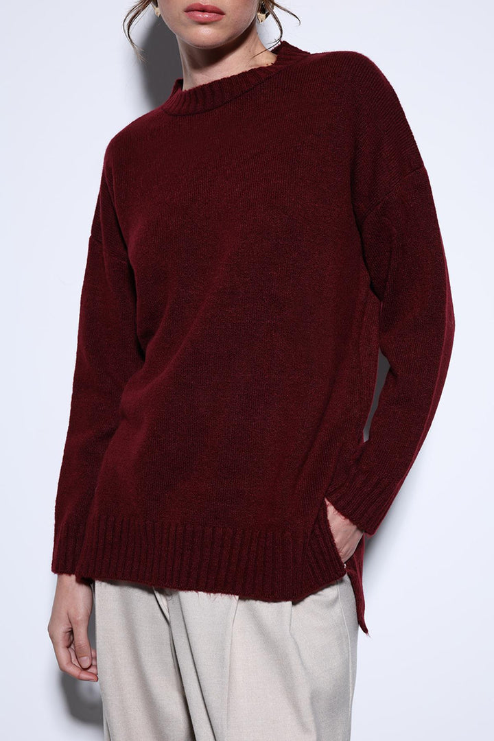 ANT Antioch Burgundy Slit Detailed Women's Sweater - Bergamo
