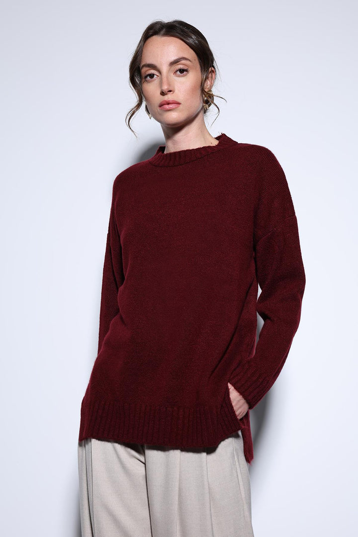 ANT Antioch Burgundy Slit Detailed Women's Sweater - Bergamo