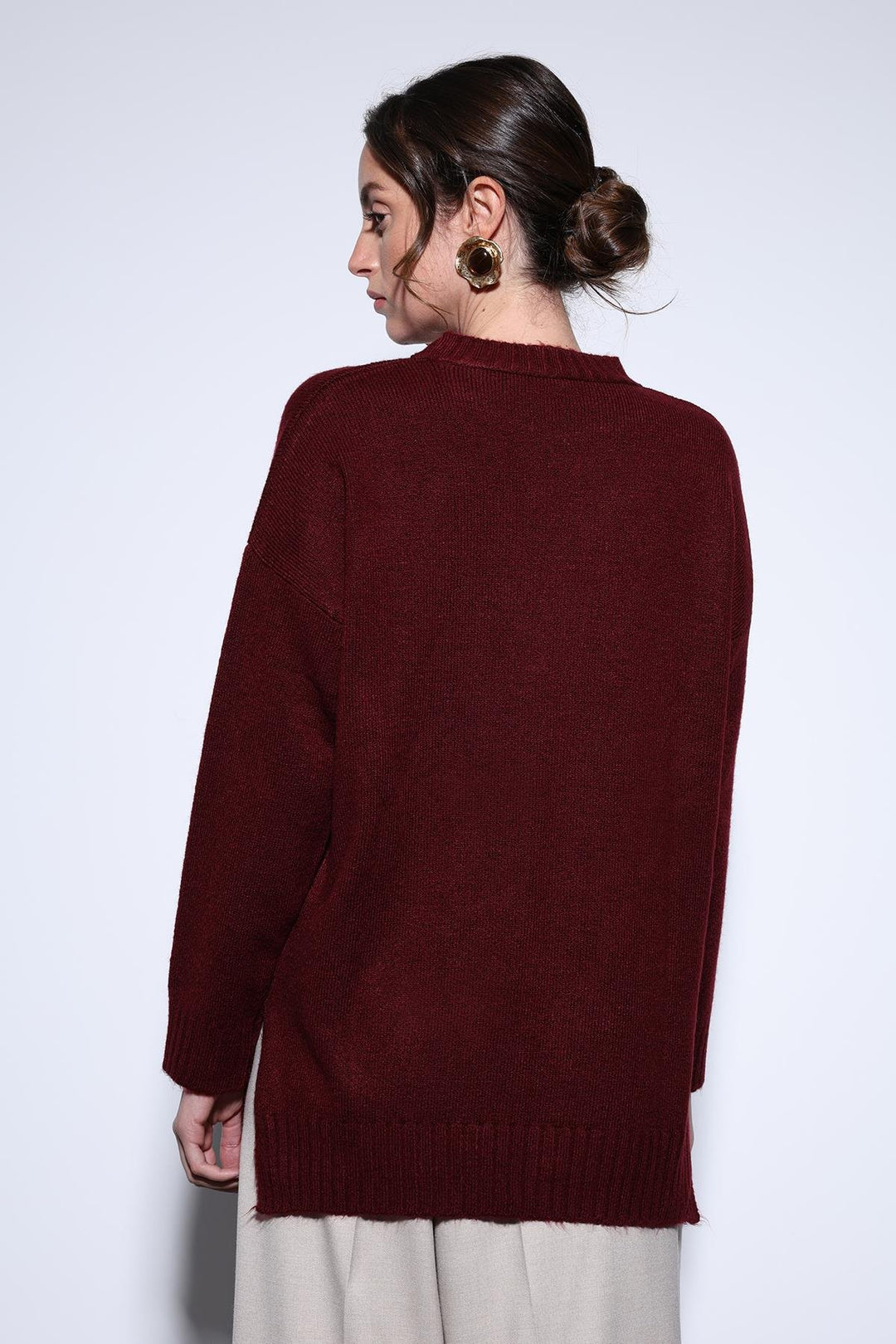 ANT Antioch Burgundy Slit Detailed Women's Sweater - Bergamo