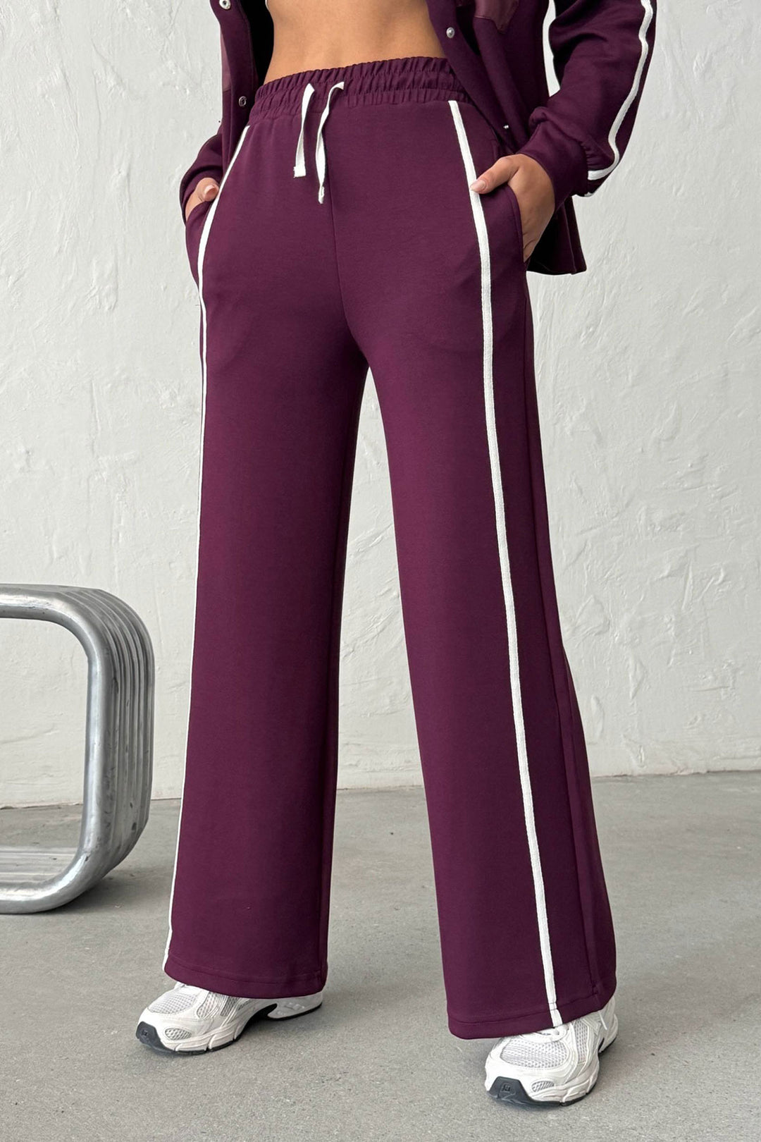 Burgundy Soft Textured Palazzo Pants and Shirt Set with Embellishments BCHN-25261025 - Oeiras