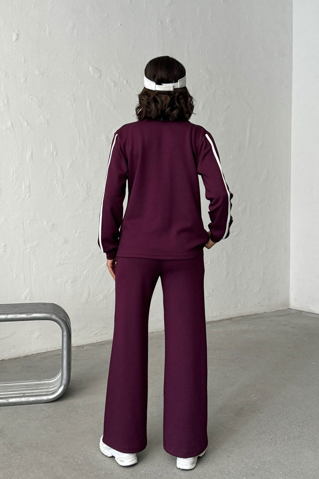 Burgundy Soft Textured Palazzo Pants and Shirt Set with Embellishments BCHN-25261025 - Oeiras