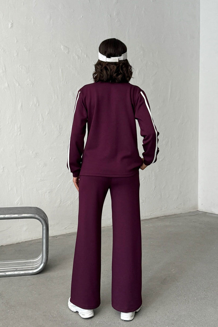 Burgundy Soft Textured Palazzo Pants and Shirt Set with Embellishments BCHN-25261025 - Oeiras