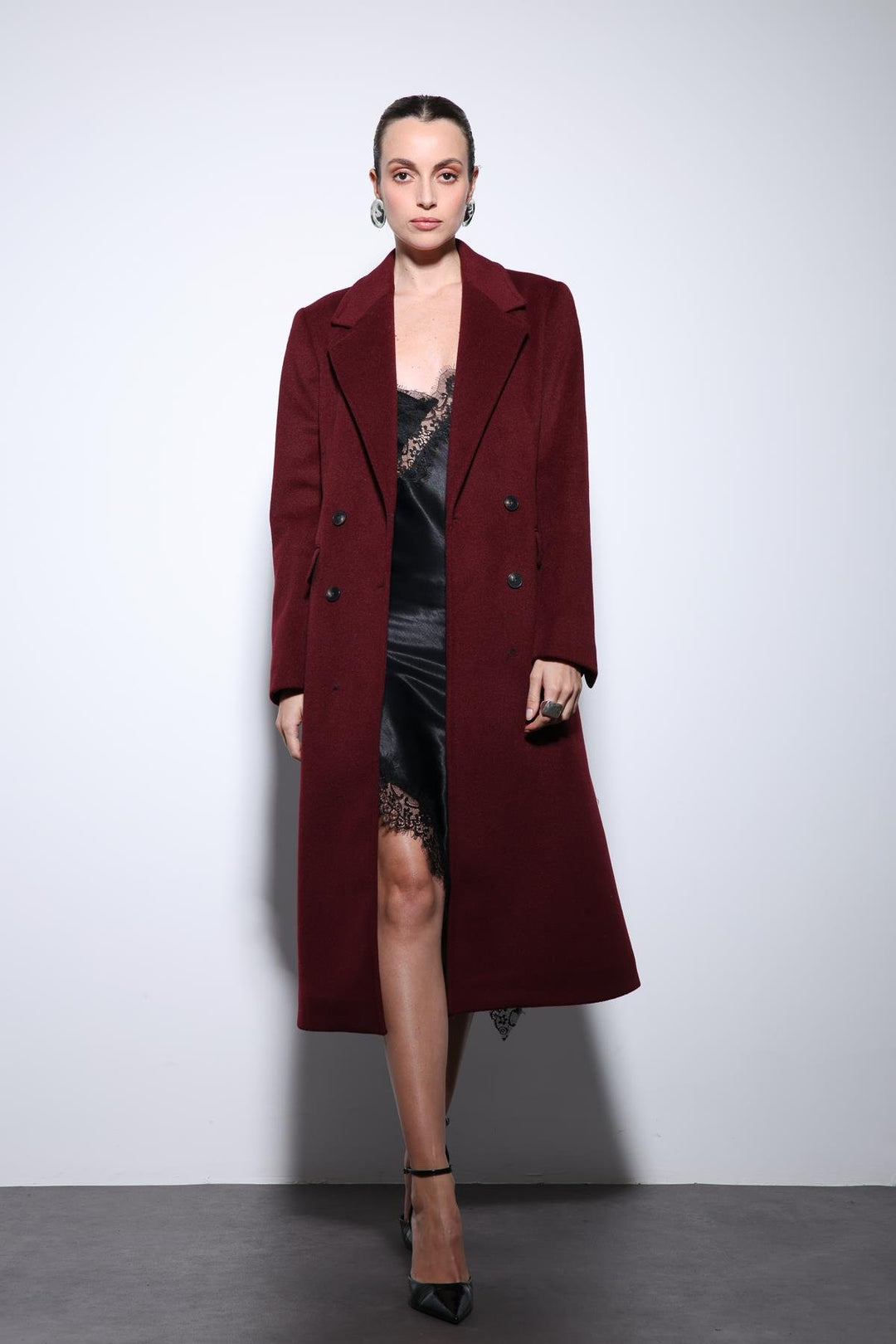ANT Antioch Bordeaux Wool Blend Double-Breasted Women's Coat - Romford