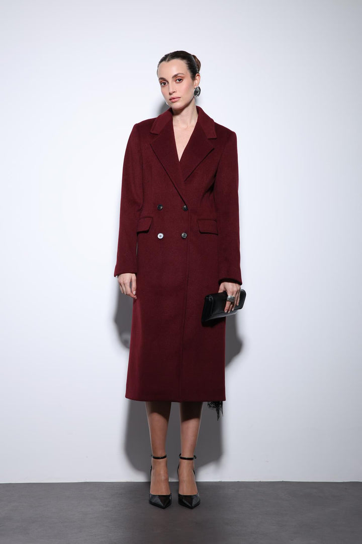 ANT Antioch Bordeaux Wool Blend Double-Breasted Women's Coat - Romford