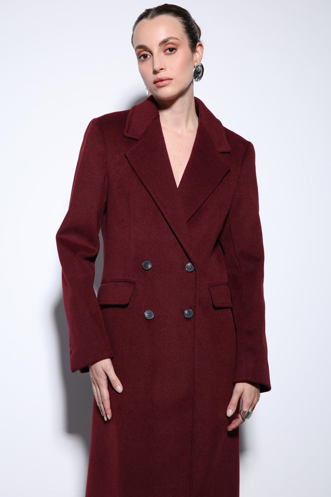 ANT Antioch Bordeaux Wool Blend Double-Breasted Women's Coat - Romford