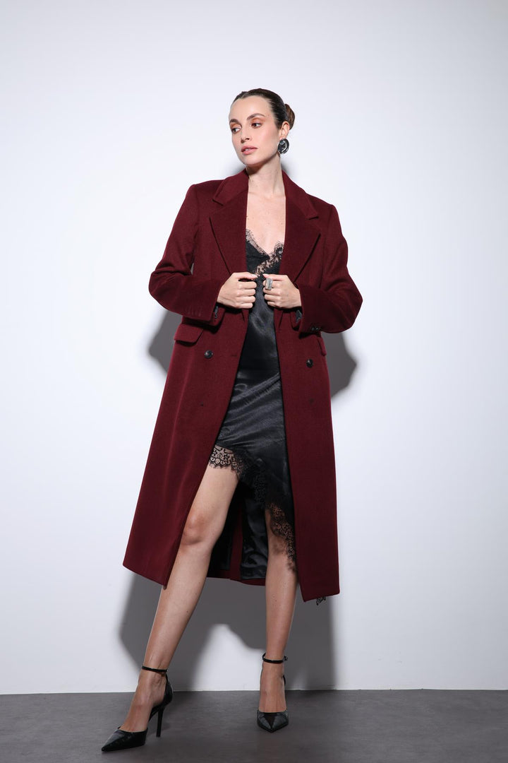ANT Antioch Bordeaux Wool Blend Double-Breasted Women's Coat - Romford