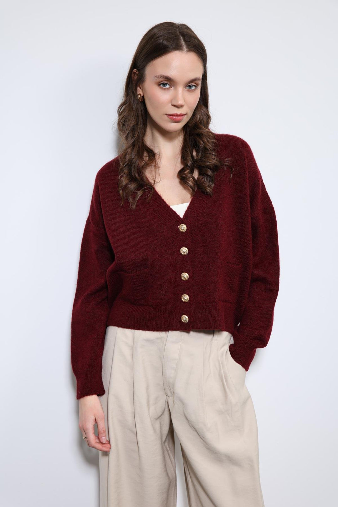 ANT Antioch Bordo Yün Karışımlı Örme Triko Hırka - Lehrte