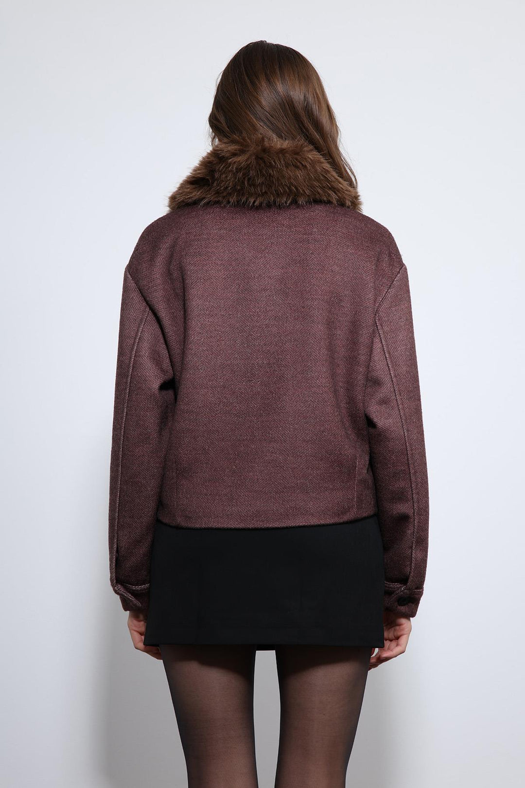 ANT Antioch Bordo Yün Karışımlı Suni Kürk Yaka Ceket - Novara