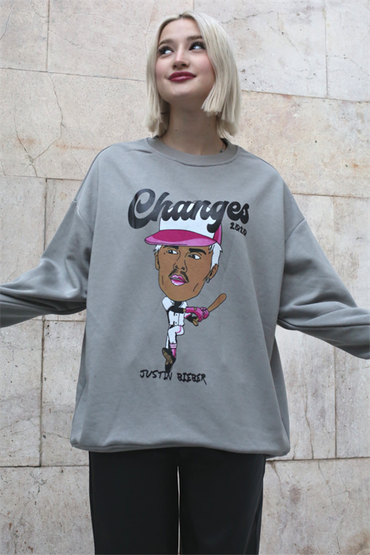 MDX Printed Grey Oversize Sweatshirt MG1578 - Beauvais