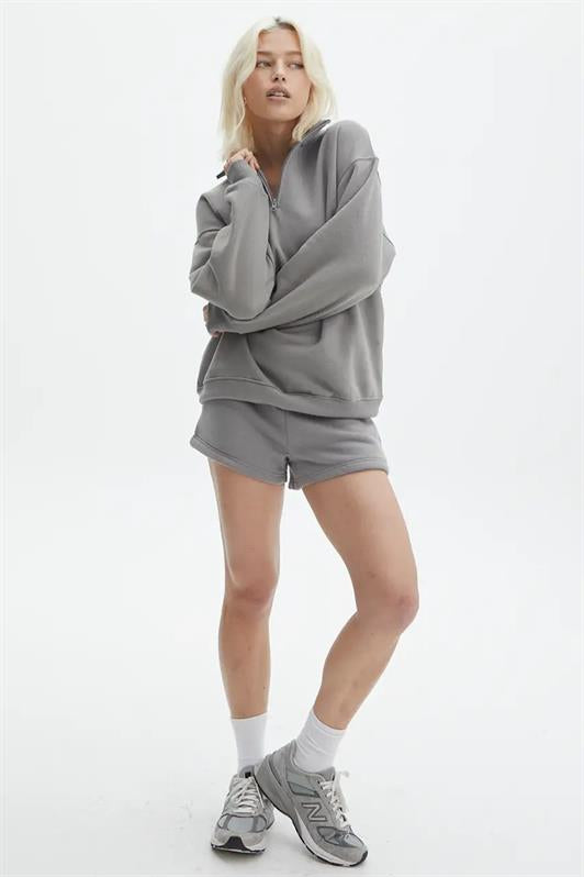 MDX Painted Gray Oversized Sweatshirt with Zipper Detail MG1933 - Celle