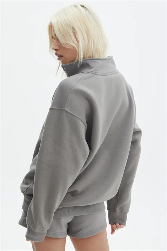 MDX Painted Gray Oversized Sweatshirt with Zipper Detail MG1933 - Celle