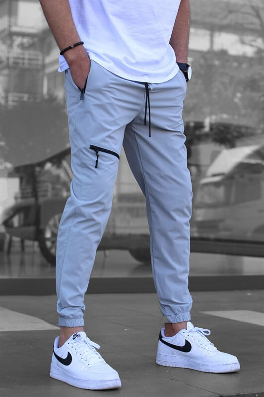 MDX Painted Gray Parachute Jogger Pants with Zipper Detail - Cáceres