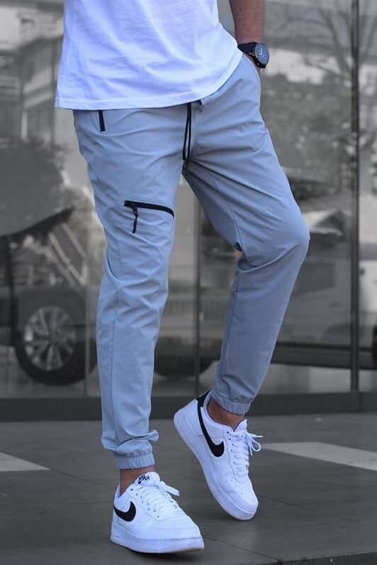 MDX Painted Gray Parachute Jogger Pants with Zipper Detail - Cáceres