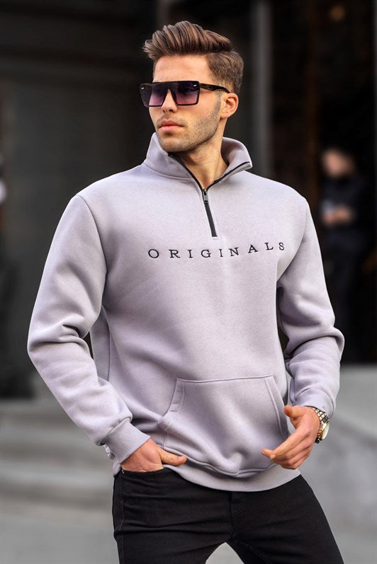 MDX Grey Zippered Collar Embroidered Sweatshirt 6028 - Oberhausen