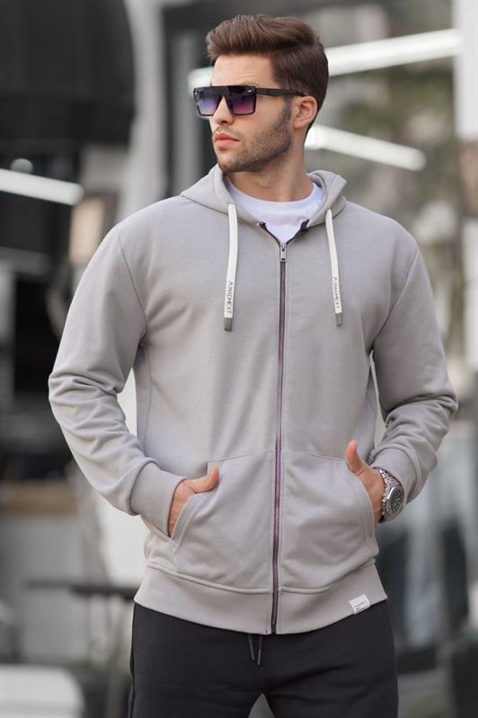 MDX Hooded Sweatshirt with Zipper in Gray 6161 - Agrigento