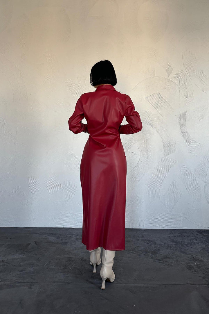 ELS Buttoned Leather Dress - Fuchsia - Lerma