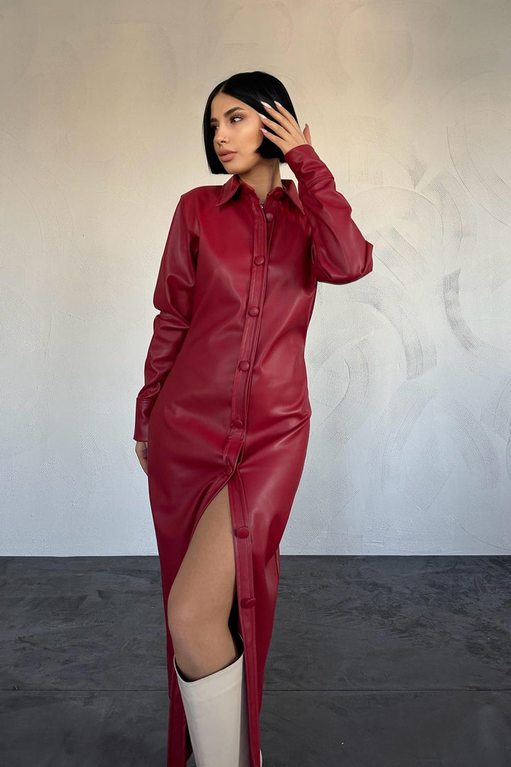 ELS Buttoned Leather Dress - Fuchsia - Lerma