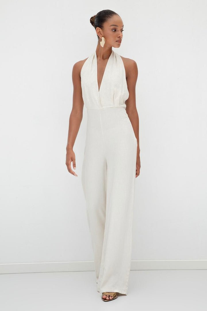BSL Women Neck Tie Linen Jumpsuit - Annecy