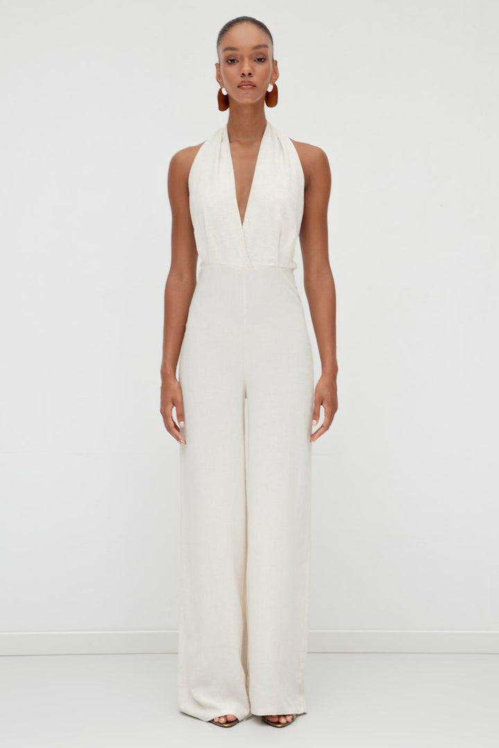 BSL Women Neck Tie Linen Jumpsuit - Annecy
