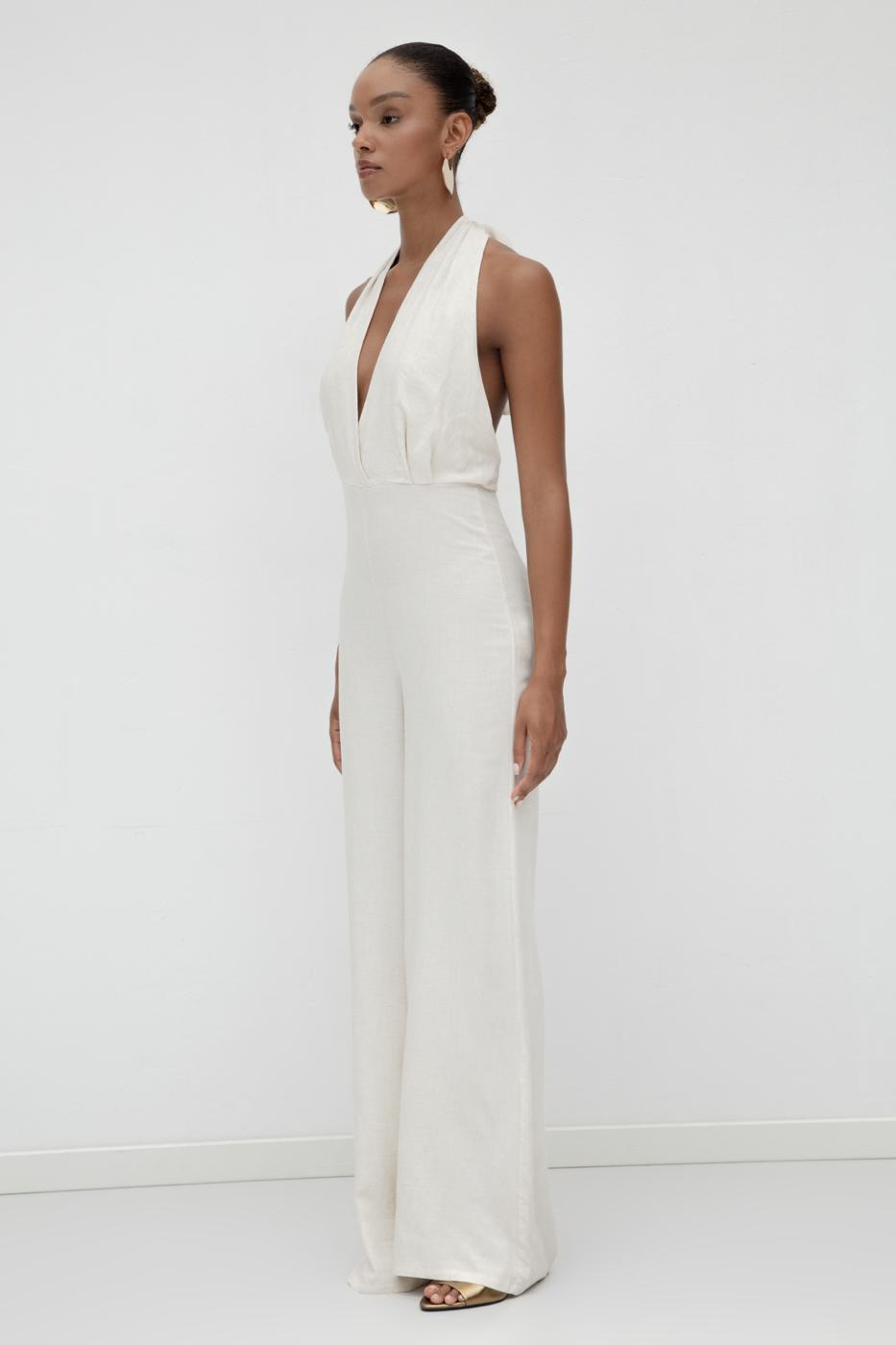 BSL Women Neck Tie Linen Jumpsuit - Annecy