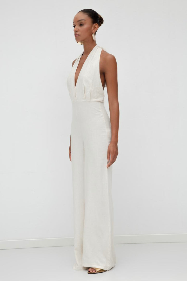 BSL Women Neck Tie Linen Jumpsuit - Annecy