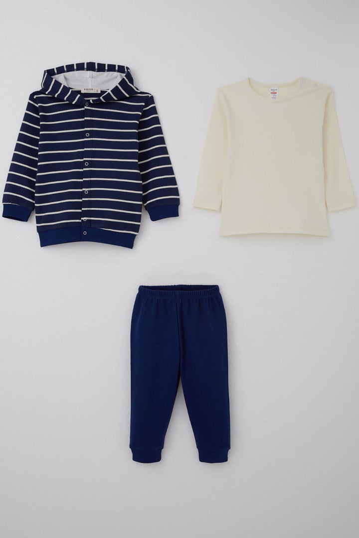 BRE Breeze Baby Boy Bodysuit 3-Piece Set Striped Snap Fastener 4 Months Year, Navy Blue - West Haven