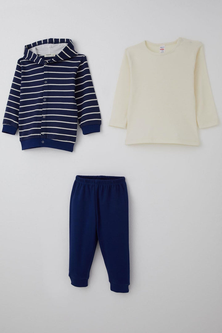 BRE Breeze Baby Boy Bodysuit 3-Piece Set Striped Snap Fastener 4 Months Year, Navy Blue - West Haven