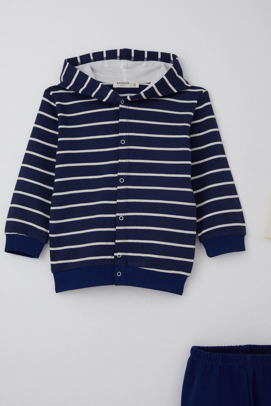 BRE Breeze Baby Boy Bodysuit 3-Piece Set Striped Snap Fastener 4 Months Year, Navy Blue - West Haven