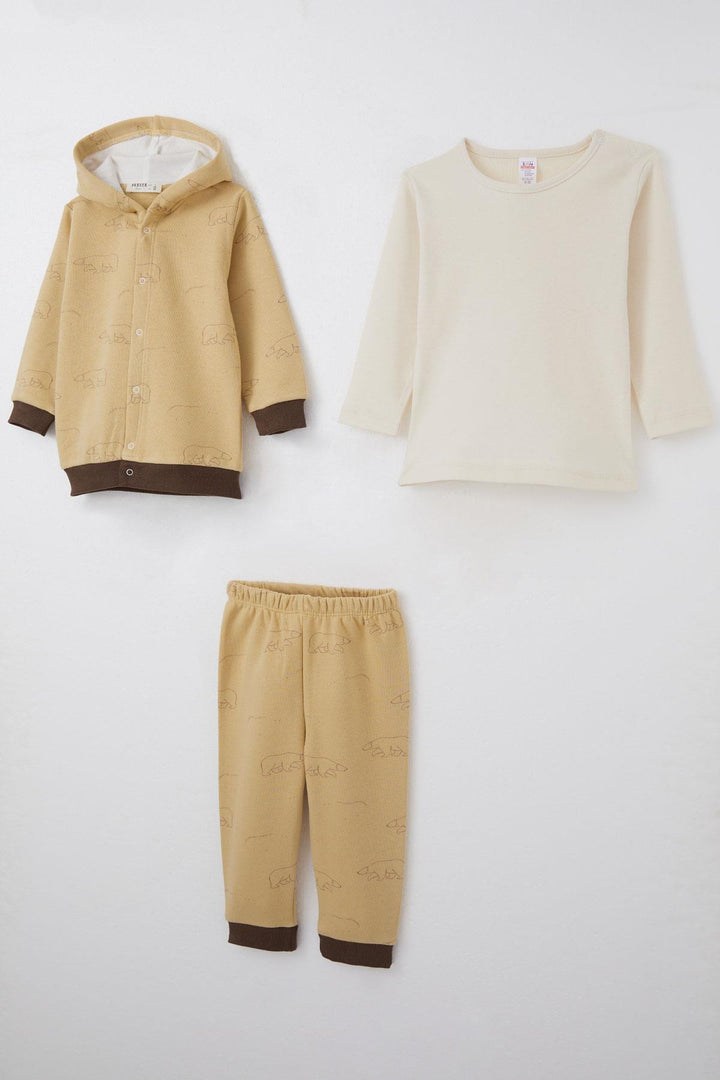 BRE Breeze Baby Boy Bodysuit 3-Piece Set Polar Bear Patterned 4 Months Year, Beige - Preston