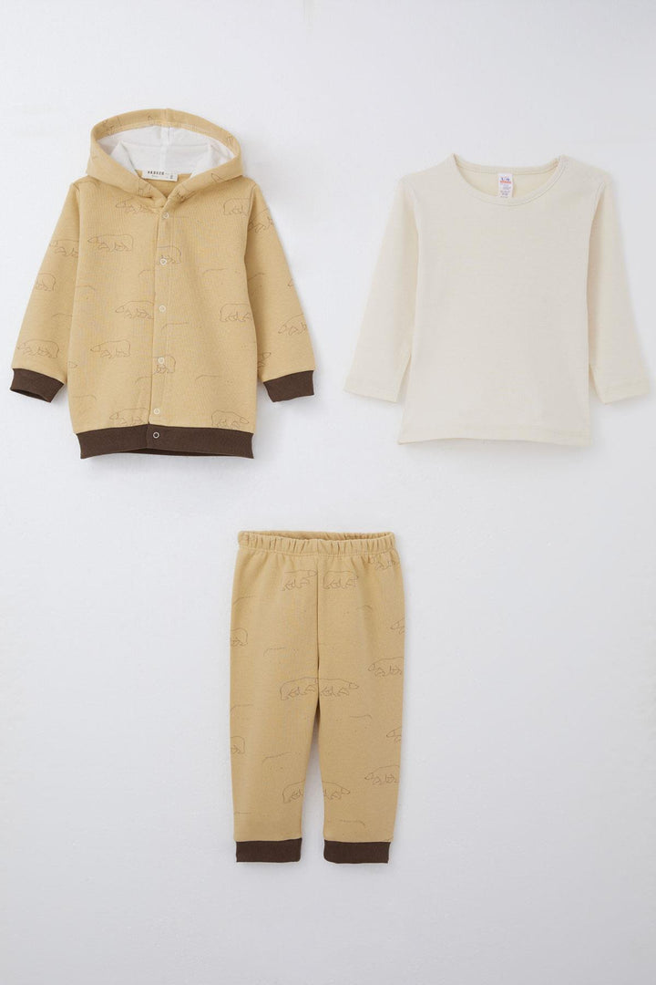 BRE Breeze Baby Boy Bodysuit 3-Piece Set Polar Bear Patterned 4 Months Year, Beige - Preston