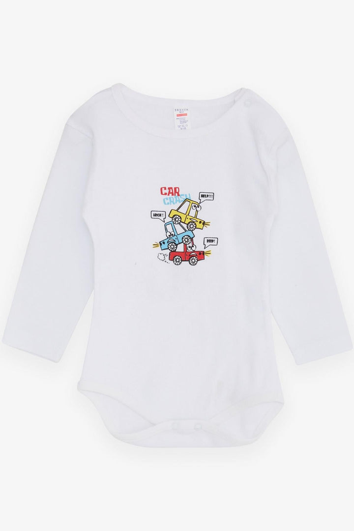 BRE Breeze Erkek Bebek Çıtçıtlı Body Araba Baskılı 9 Ay-3 Yaş, Beyaz - Marsala