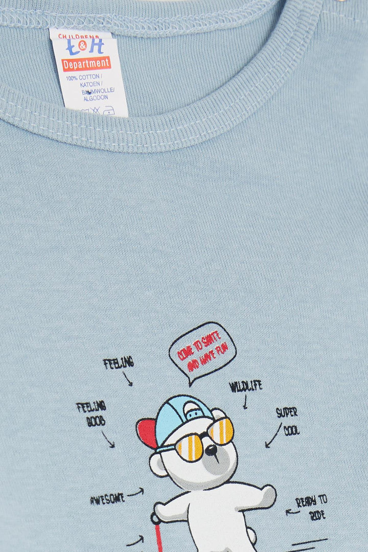 BRE Breeze Baby Boy Snap Bodysuit مع نظارات طباعة تيدي بير 9 أشهر - 3 سنوات، أزرق ثلجي - Goch
