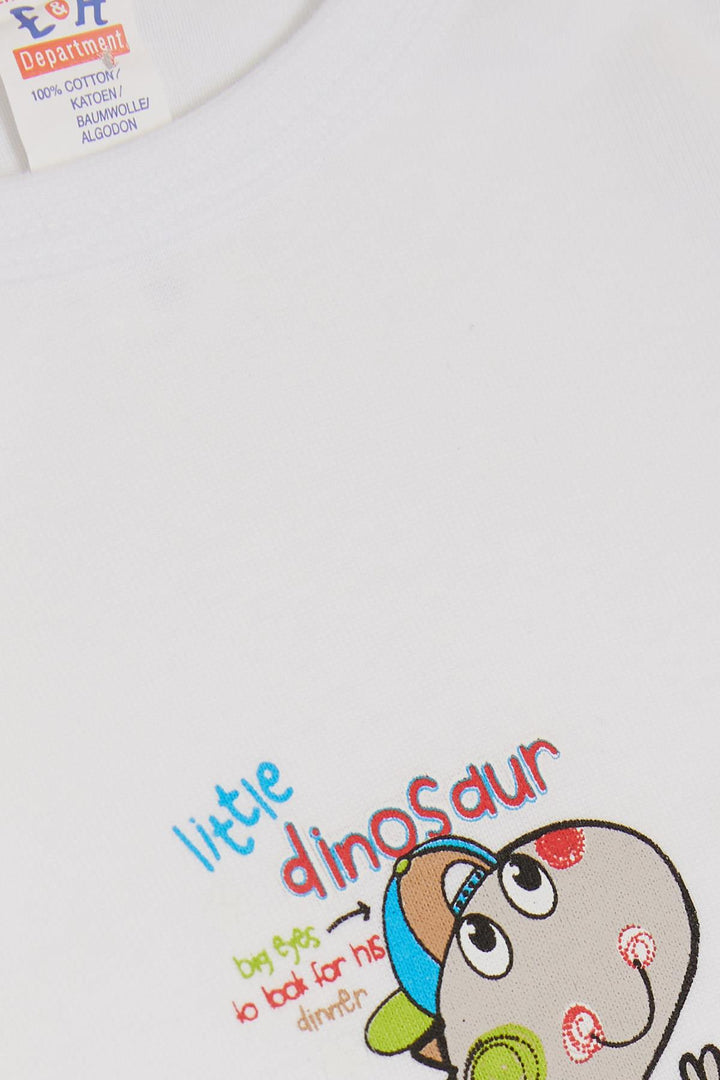 BRE Breeze Baby Boy Snap Bodysuit لطيف ديناصور مطبوع 9 أشهر - 3 سنوات، أبيض - كليفتون