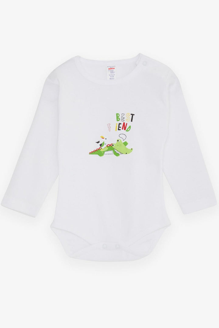 BRE Breeze Baby Boy Snap Bodysuit Crocodile Printed 9 Months-3 Years, White - Clermont