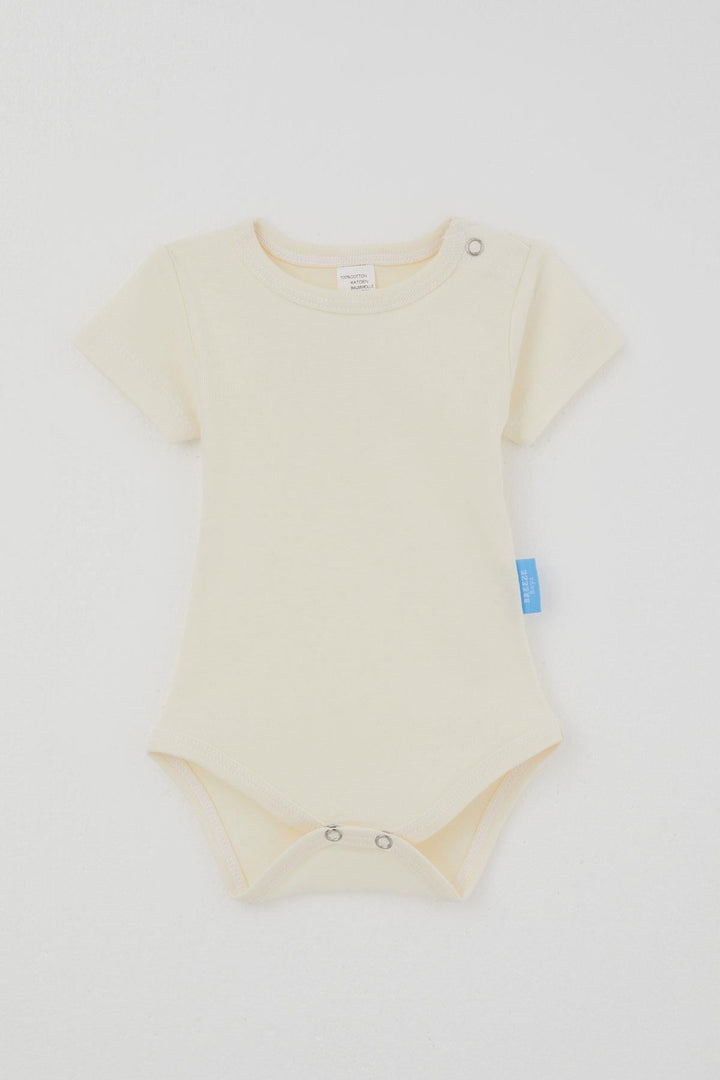 BRE Breeze Erkek Bebek Çıtçıtlı Kısa Kollu Zıbın Body Basic 0-9 Ay , Krem - Stanton