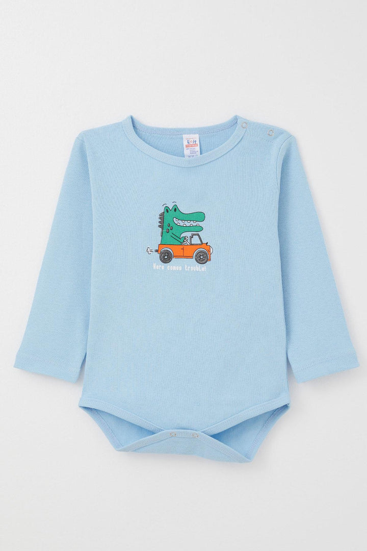 BRE Breeze Baby Boy Snap Fastener Bodysuit Onesie Driver Crocodile Printed 9 Months-3 Years, Blue - Talence