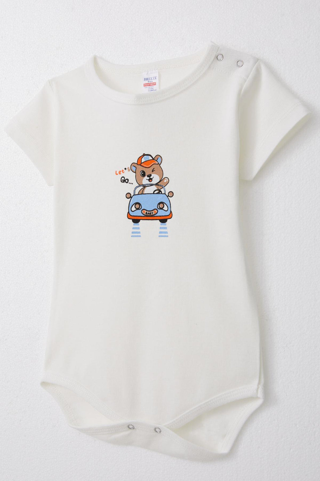 BRE Breeze Baby Boy Snap Fastener Bodysuit Happy Driver Bear 9 أشهر - 3 سنوات، إكرو - أفونديل