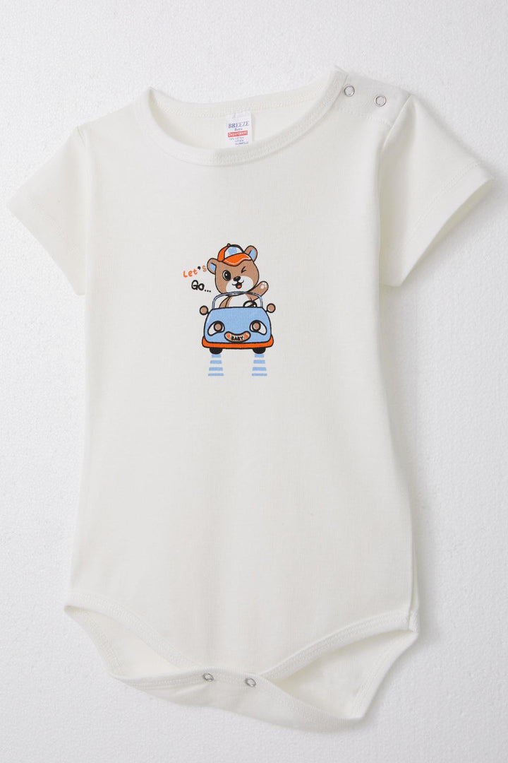 BRE Breeze Baby Boy Snap Fastener Bodysuit Happy Driver Bear 9 أشهر - 3 سنوات، إكرو - أفونديل