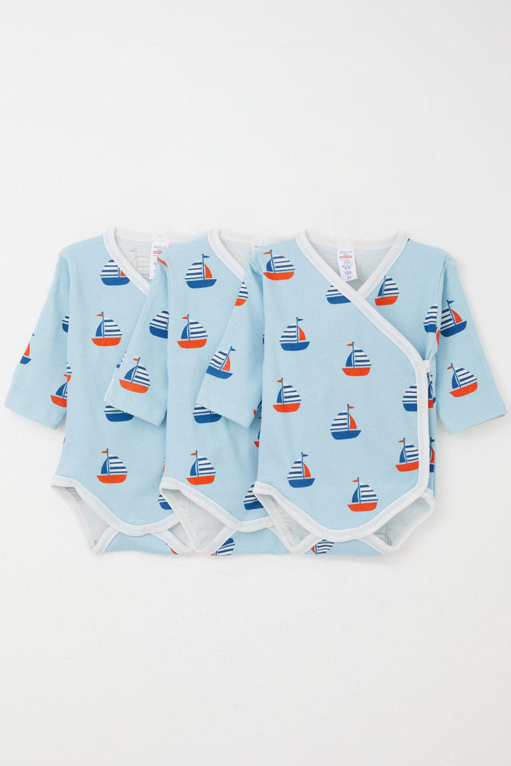 BRE Breeze Baby Boy Snap Bodysuit 3-Pack Sailboat Pattern with Built-in Mittens 0-6 Months, Light Blue - Oranienburg