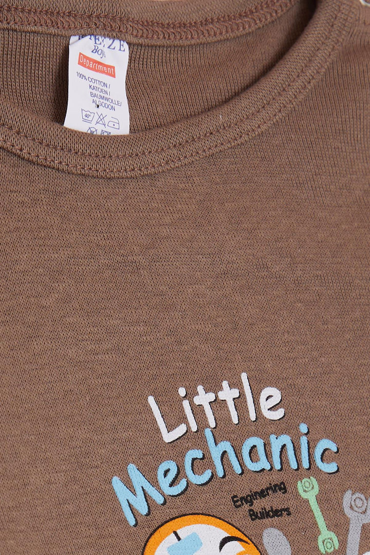 BRE Breeze Baby Boy Snap Bodysuit مع طباعة ميكانيكية صغيرة 9 أشهر - 3 سنوات، بني - Oosterhout