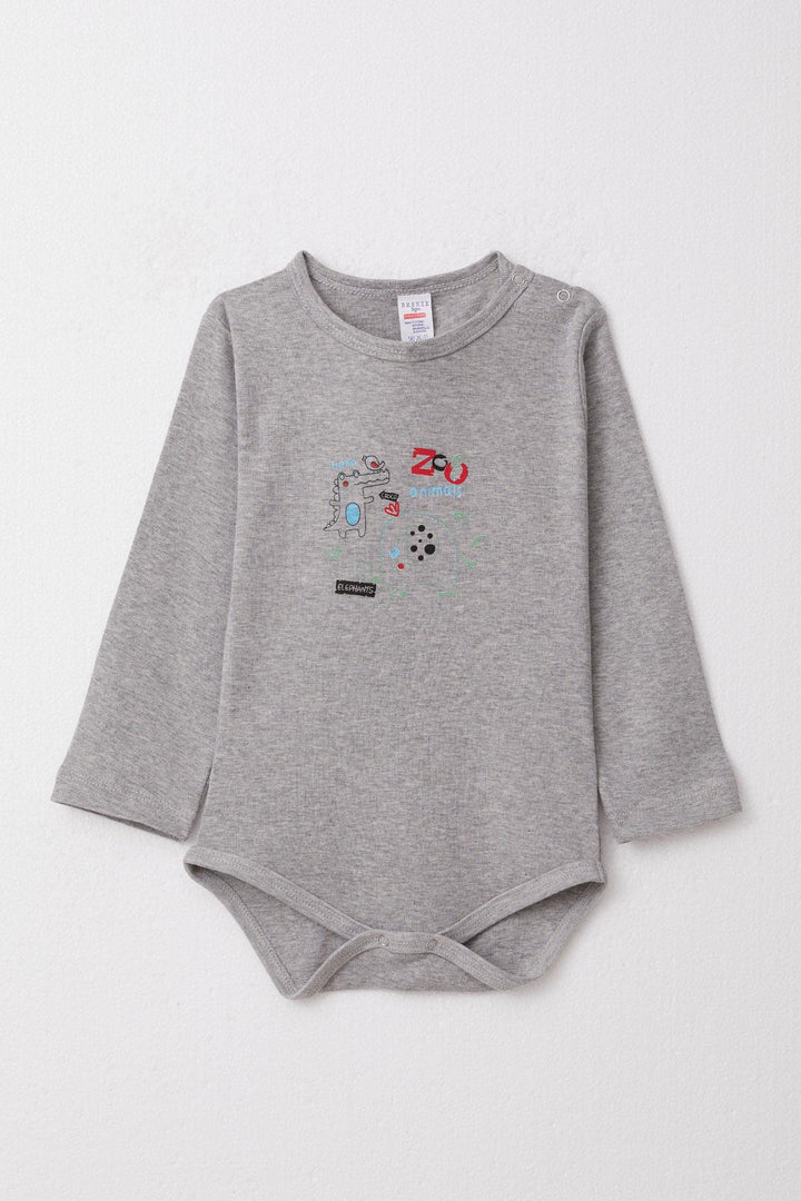BRE Breeze Baby Boy Snap Bodysuit Animal Zoo Friends مطبوع من 9 أشهر إلى 3 سنوات، مزيج رمادي داكن - Wellingborough