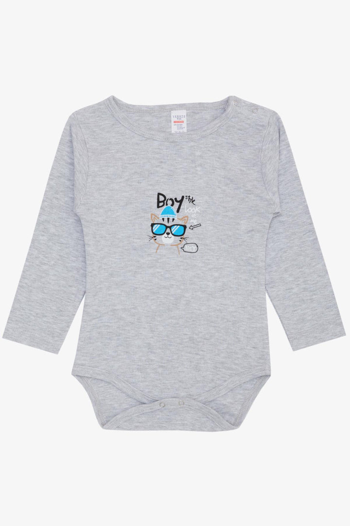 BRE Breeze Baby Boy Snap Bodysuit مع نظارات مطبوعة بتصميم قطة 9 أشهر - 3 سنوات، مزيج رمادي فاتح - أوغوستا