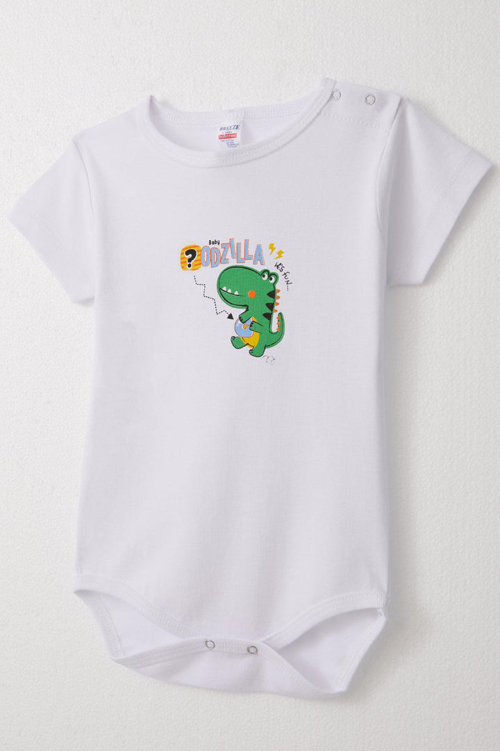 BRE Breeze Baby Boy Snap Bodysuit Fun Dinosaur مطبوعة 9 أشهر - 3 سنوات، أبيض - الجزيرة الخضراء