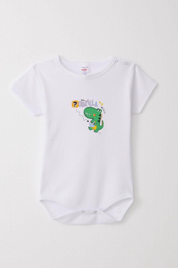 BRE Breeze Baby Boy Snap Bodysuit Fun Dinosaur مطبوعة 9 أشهر - 3 سنوات، أبيض - الجزيرة الخضراء